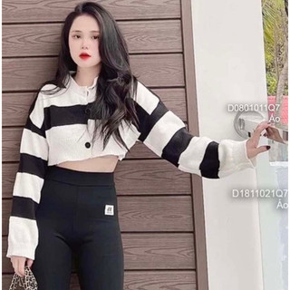 Áo len sọc croptop tay dài, áo len nữ gài khuy viens store