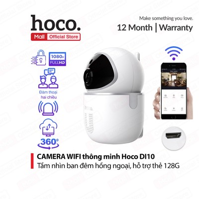 Camera Wifi thông minh Hoco DI10 đàm thoại 2 chiều, hỗ trợ tối đa 128Gb, FHD 1080P,tính năng phát hiện người chuyển động