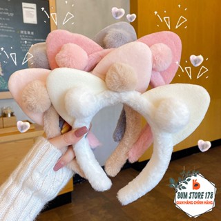 Băng Đô Tai Mèo Dạng Cài Đính Hai Bông Tròn Cute Nhiều Màu, Băng Cài Tóc Bằng Lông Nhung Mềm Mịn Thiết Kế Siêu Đáng Yêu.