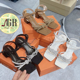 Sandal cao gót quai bính gút đính đá gót vuông 5 cm