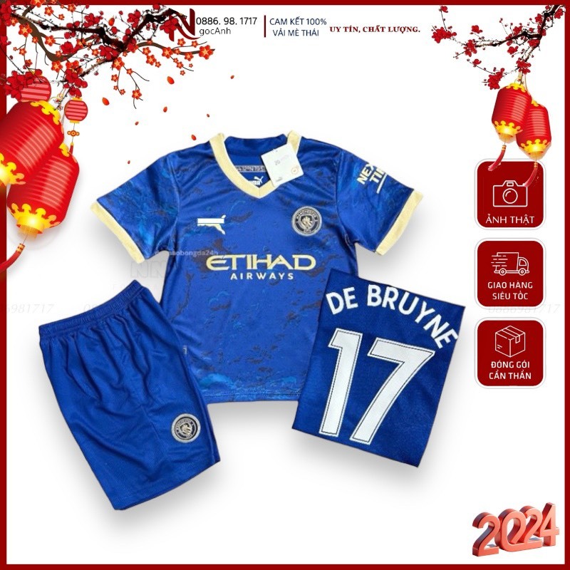 Bộ quần áo đá banh Trẻ em CLB Man Ci.ty màu xanh_Hàng cao cấp Thailand/ trẻ em