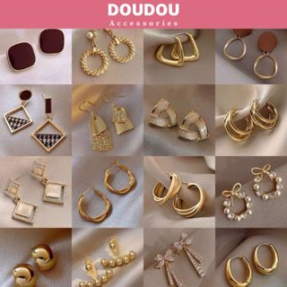 Bông tai nữ Doudou Khuyên tròn Hoa tai dài cá tính phong cách Âu Mỹ sang chảnh thời trang EH018