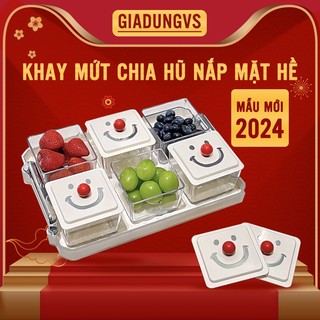 Khay đựng mứt tết 2024 nắp mặt hề khay để bánh kẹo 6 hũ kèm khay chất liệu nhựa – gd574