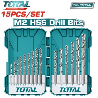 Bộ 15 mũi khoan sắt hss m2 - size 1,2,2.5,3,3.5,4,4,5,5,5,5,6,7,8,9,10,12mm total tacsdl51502/tacsdl51501