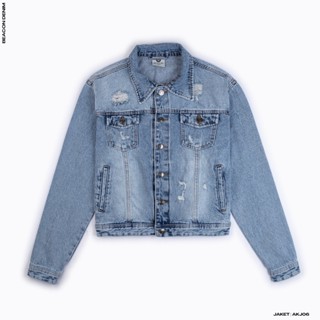Áo Khoác Jean Nam Xanh Rách Mã AKJ06 Form Croptop Fit BỜM SHOP (Beacon Denim cũ) Cá Tính