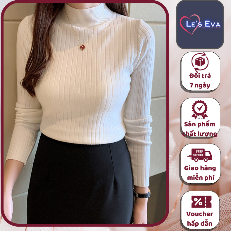 Áo len cổ 3 phân gân to dài tay dáng basic ôm body dày ấm mùa đông sang chánh thanh lịch mã AL07 - LEEVA OFFICIAL