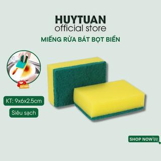 Miếng rửa chén bát 2 mặt xanh vàng tiện dụng, Miếng bọt biển tạo bọt cọ rửa xoong nồi siêu sạch - Mút xốp rửa bát