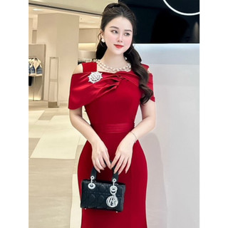 Váy Đỏ Dự Tiệc Noel Tết Cưới MAY M49 Tặng Tag Đá – Đầm Đỏ Dự tiệc Thiết Kế Sang Trọng Chuẩn MAY