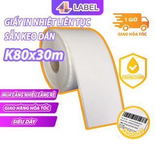 Giấy in nhiệt k80 bóc dán,giấy in liên tục in bill livestream dành cho máy tự cắt khổ 80mm 8cm[LIÊN TỤC CUỘN BỰ CÓ KEO]