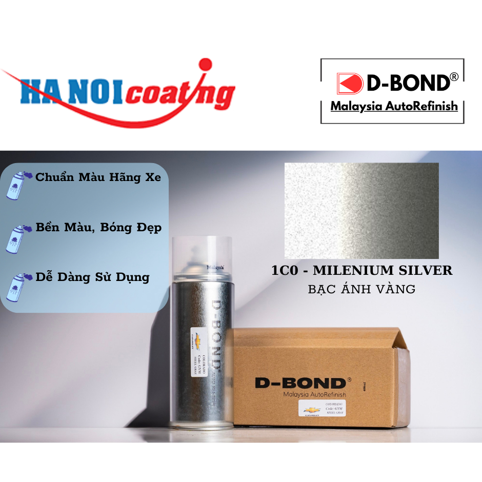 Sơn Xịt Xóa Vết Xước Cho Xe TOYOTA VIOS Màu BẠC ÁNH VÀNG code 1C0 - MILENIUM SILVER Chính Hãng D-BON