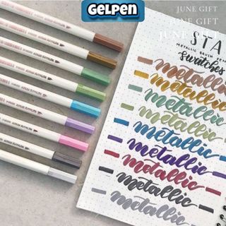 Bút Metallic Brush viết calligraphy GelPen bút lông mềm 12 màu nhũ ánh kim