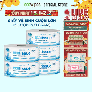 Combo 05 cuộn giấy vệ sinh giấy cuộn cao cấp Ecotissue cuộn lớn 700gr thấm hút tốt mềm mịn an toàn sạch sẽ