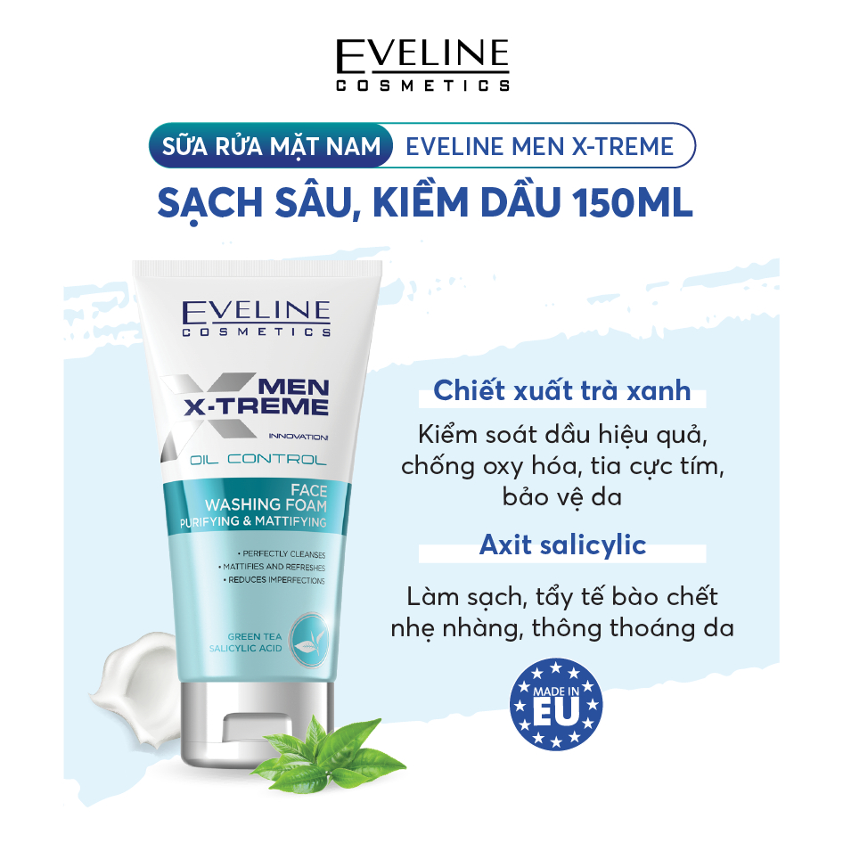 Sữa rửa mặt nam Eveline Men X-treme sạch sâu, kiềm dầu 150ML