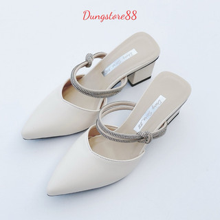 Giày Cao Gót DUNGSTORE88 Mũi Nhọn Gót Vuông 5cm 2 Màu Đen Trắng Sành Điệu Thời Trang