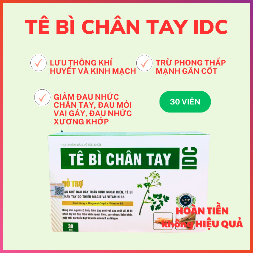 Tê Bì Chân Tay IDC Giúp Hạn Chế Đau Dây Thần Kinh Ngoại Biên, Đau Mỏi Vai Gáy, Hộp 30 viên