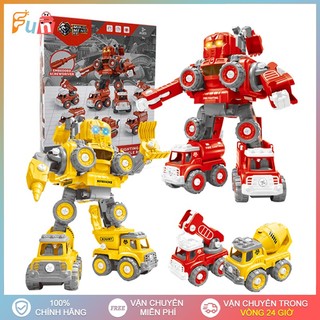 Đồ chơi trẻ em lắp ráp ô tô robot biến hình, xe cứu hộ xe tải xây dựng biến hình 5 trong 1 robot khổng lồ đồ chơi