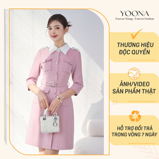 Đầm nữ công sở dáng ôm body đính họa tiết phần vai phối đai YOONA - YD11B246
