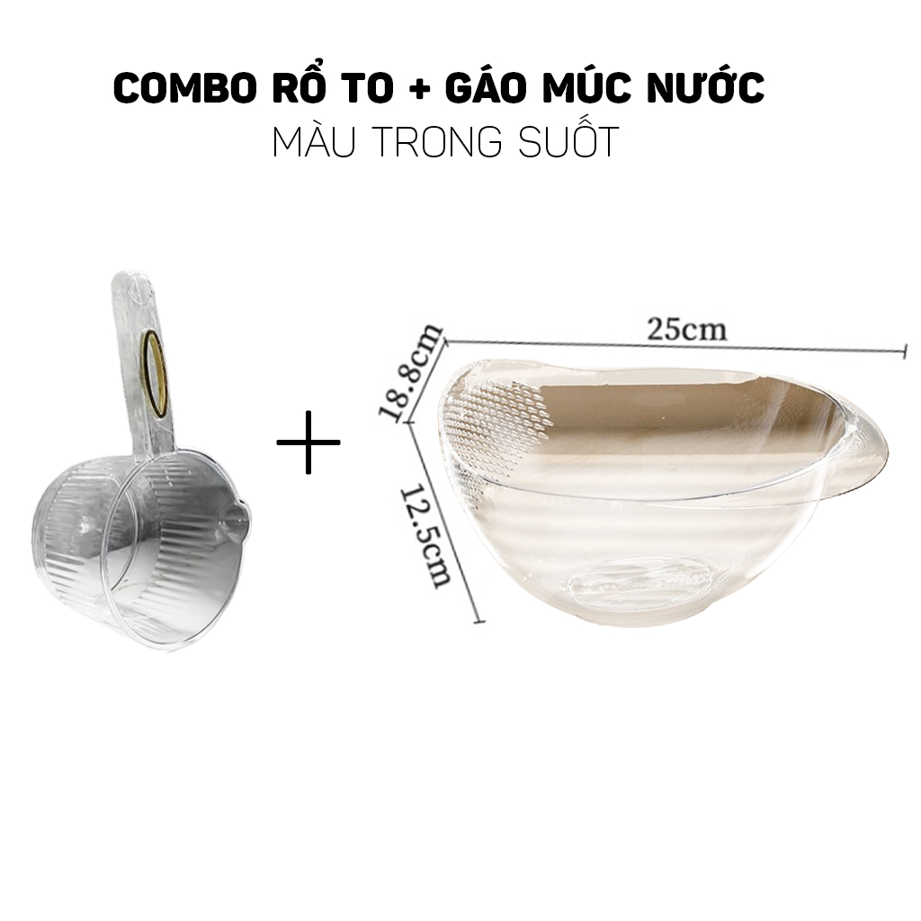 Set Rổ Vo Gạo, Gáo Múc Nước, Combo Rổ Vo Gạo Trong Suốt Đa Năng