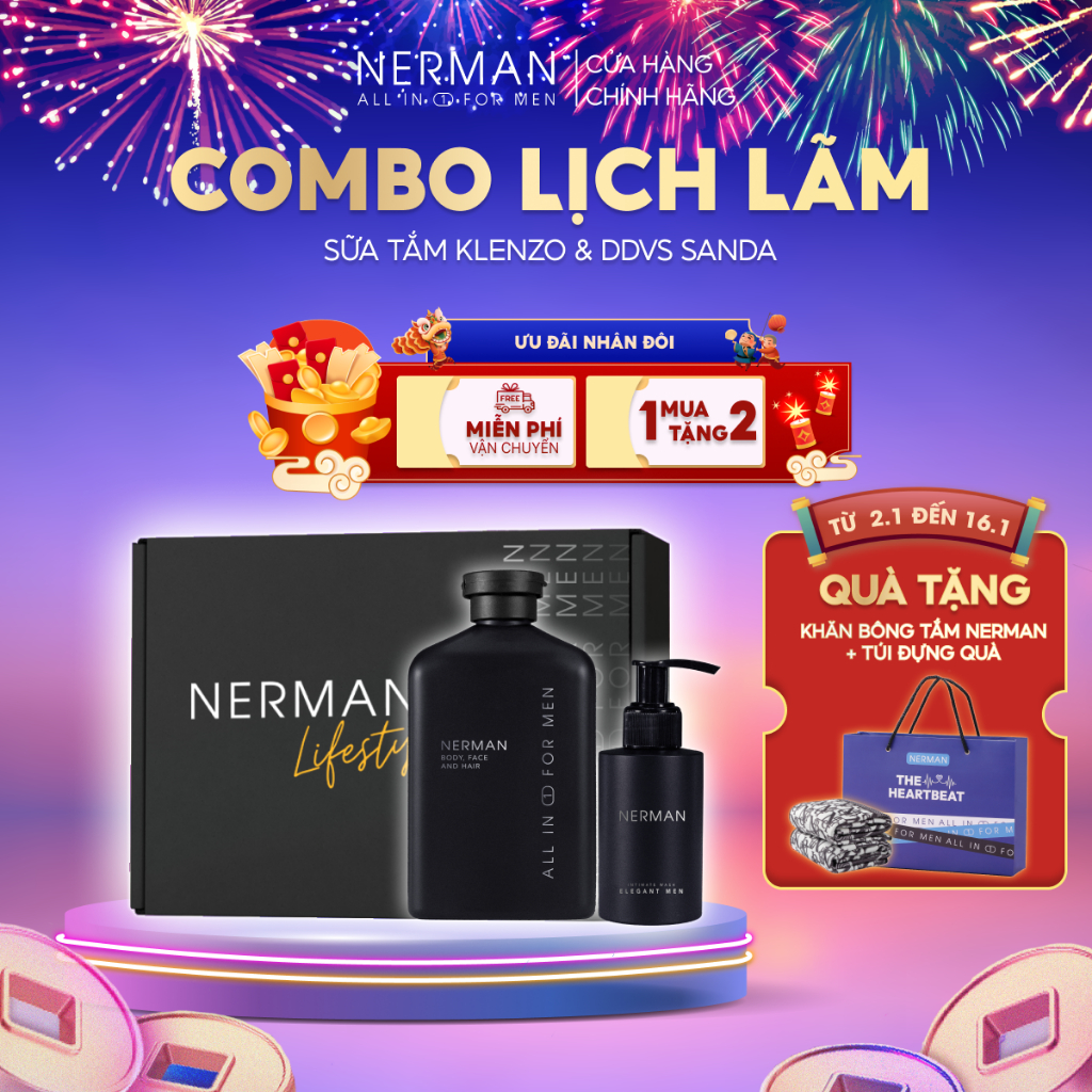 Combo lịch lãm Nerman - Sữa tắm gội hương nước hoa cao cấp 350ml & Gel vệ sinh nam 100ml