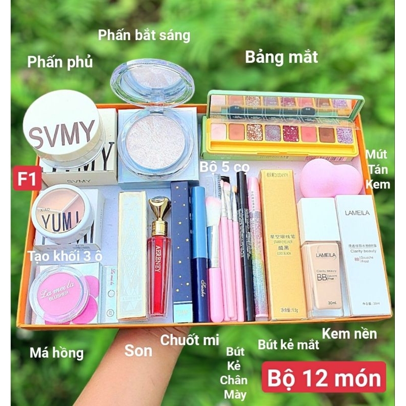 Set Trang Điểm Gồm Đầy Đủ kem nền,phấn phủ,che khuyết điểm,tạo khối,má hồng,bảng mắt,son,sét cọ,....