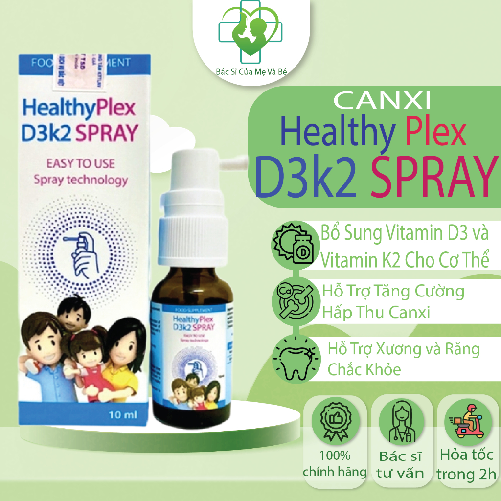Healthyplex D3K2 Spray.vitamin d3k2 dạng xịt giúp bé hấp thu chuyển hóa calci,vitamin k2.suckhoechom