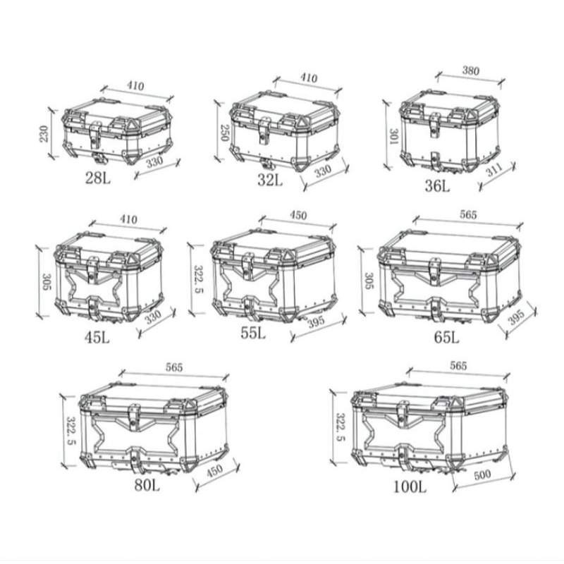 Thùng T.O.P Aluminum 25L,45L ADV gắn được trên khung Givi và mọi loại khung khác trên thị trường