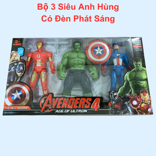 Biệt đội siêu anh hùng siêu nhân có 3 nhân vật có đèn sáng đỏ cử động khớp linh hoạt nhựa siêu bền