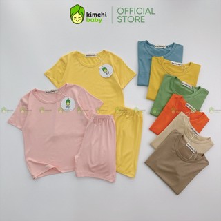 Bộ Cộc Tay Bé Gái, Bé Trai KIMCHIBABY Vải Cotton Lụa Bảng Màu Trơn Basic,Bộ Quần Áo Cho Bé Mặc Nhà MKM2101
