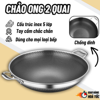 Chống dính đa năng, chiên xào, chảo tổ ong 2 quai đa năng thích hợp với mọi loại bếp, tay cầm cách nhiệt