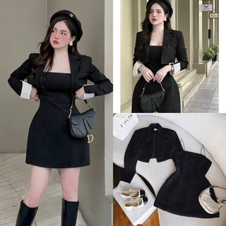 Set đầm 2s dạ trắng đuôi cá kèm khoác crop dạ cột dây