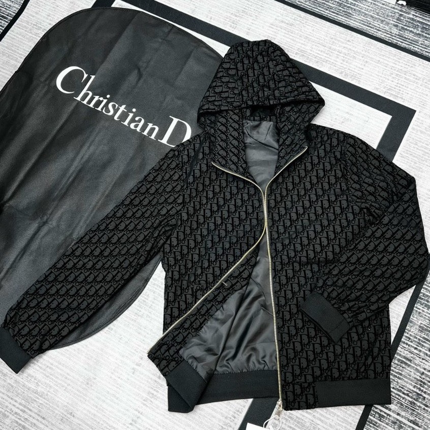 Áo Khoác Dù Nam , Áo Gió Dior 2 Lớp Vân Nhung Mũ Trùm Hoodie Cao Cấp