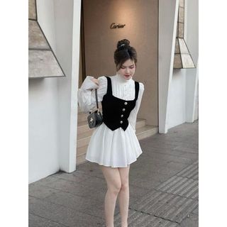🧧Sét đầm trắng kèm yếm nhung