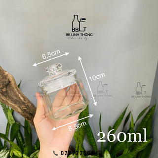 Hũ thuỷ tinh bát giác nắp thuỷ tinh •260ml
