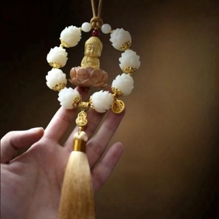 Vòng liên hoa Phật Thích Ca gỗ hoàng dương trang trí xe oto, khánh treo gương chiếu hậu oto mang lại bình an may mắn