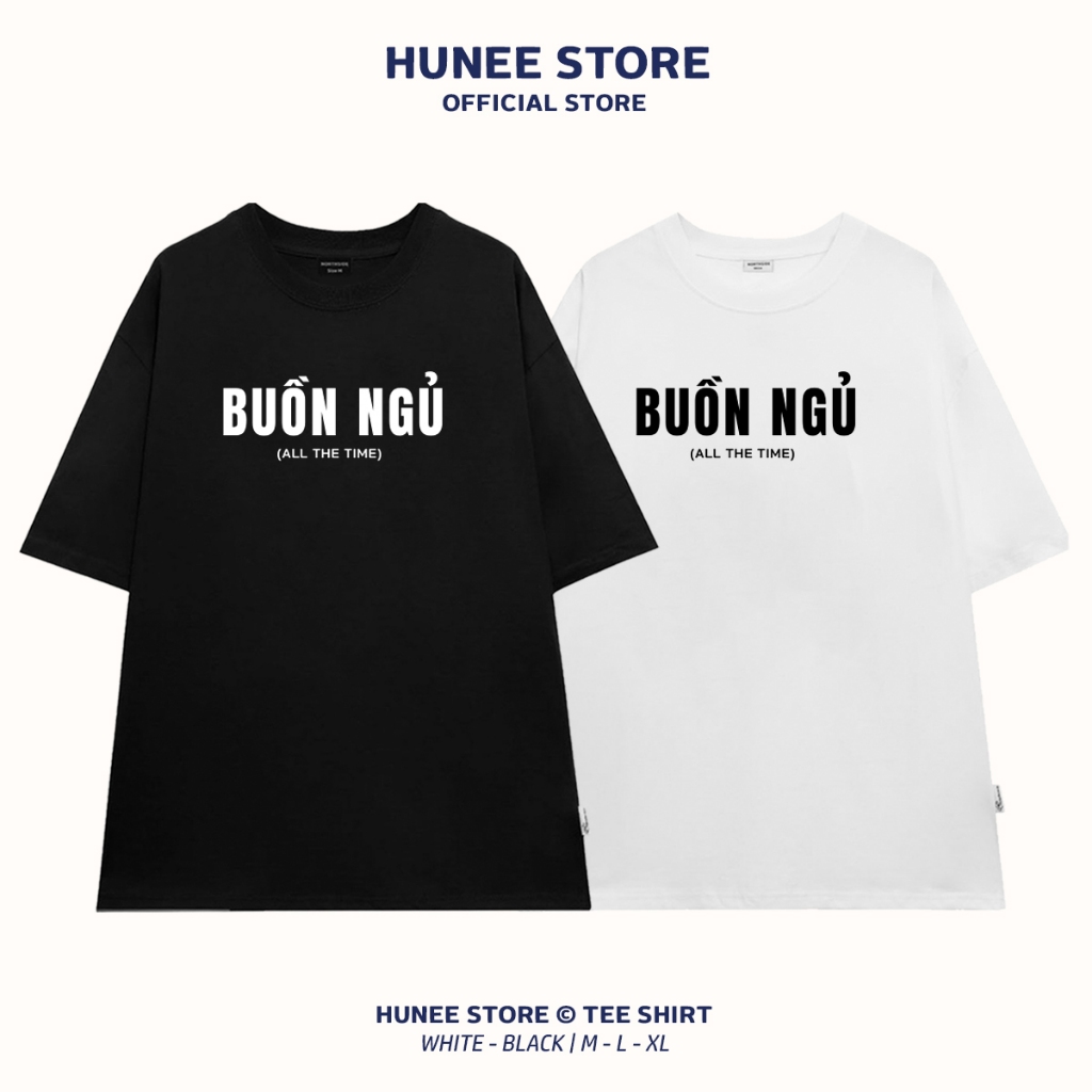Áo Thun Tay Lỡ Nam Nữ Cotton Unisex , Áo Phông Cổ Tròn Hài Hước Form Rộng Basic Oversize HUNEE Trend 2024 - Buồn Ngủ