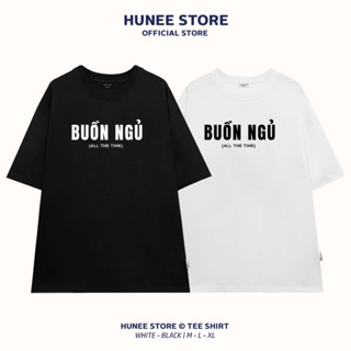 Áo Thun Tay Lỡ Nam Nữ Cotton Unisex , Áo Phông Cổ Tròn Hài Hước  Form Rộng Basic Oversize HUNEE Trend 2024 - Buồn Ngủ
