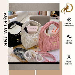 Túi xách miuu miuu vân nổi da mềm hình đám mây, túi cầm tay đeo chéo size 21 full box