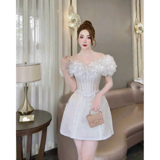 SIZE>62KG ĐẦM TRỄ VAI ĐÍNH HOA