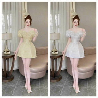 SIZE>62KG ĐẦM TRỄ VAI ĐÍNH HOA