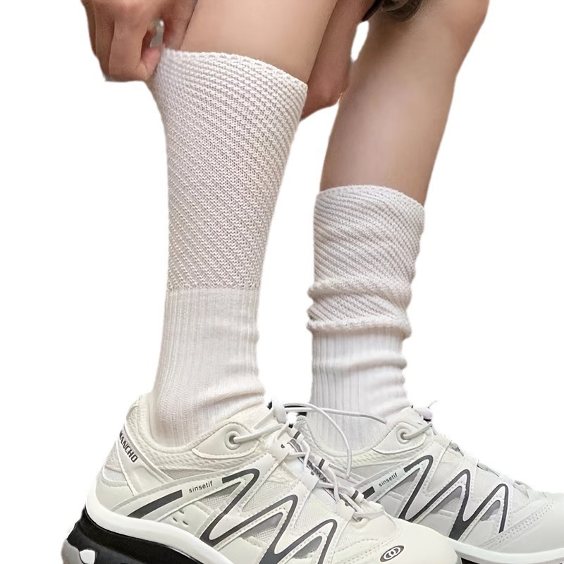 Tất Vớ Bắp Chân Len Dệt Kim Mềm Mại Unisex Phong Cách Basic Chất Liệu Co Giãn, Tất Cổ Cao Màu Sắc Trắng Đen by.Lisa | BigBuy360 - bigbuy360.vn