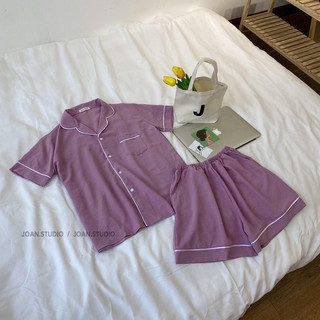 Đồ Ngủ Mặc Ở Nhà nữ, Pijama Màu Tím Pastel Hàn Quốc, Chất Đũi Lạnh, giặt máy không nhăn - LILAC PYJAMA