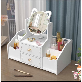 Kệ mỹ phẩm để bàn kèm gương nhỏ chất liệu foam ép