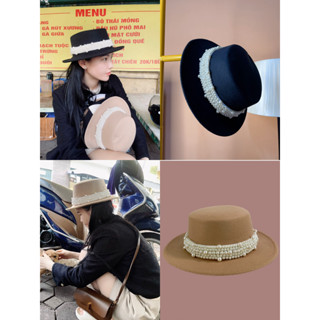 Mũ vành nỉ viền ngoc trai kiểu Pháp cổ điển thanh lịch phong cánh Hàn Quốc dành cho nữ MU42