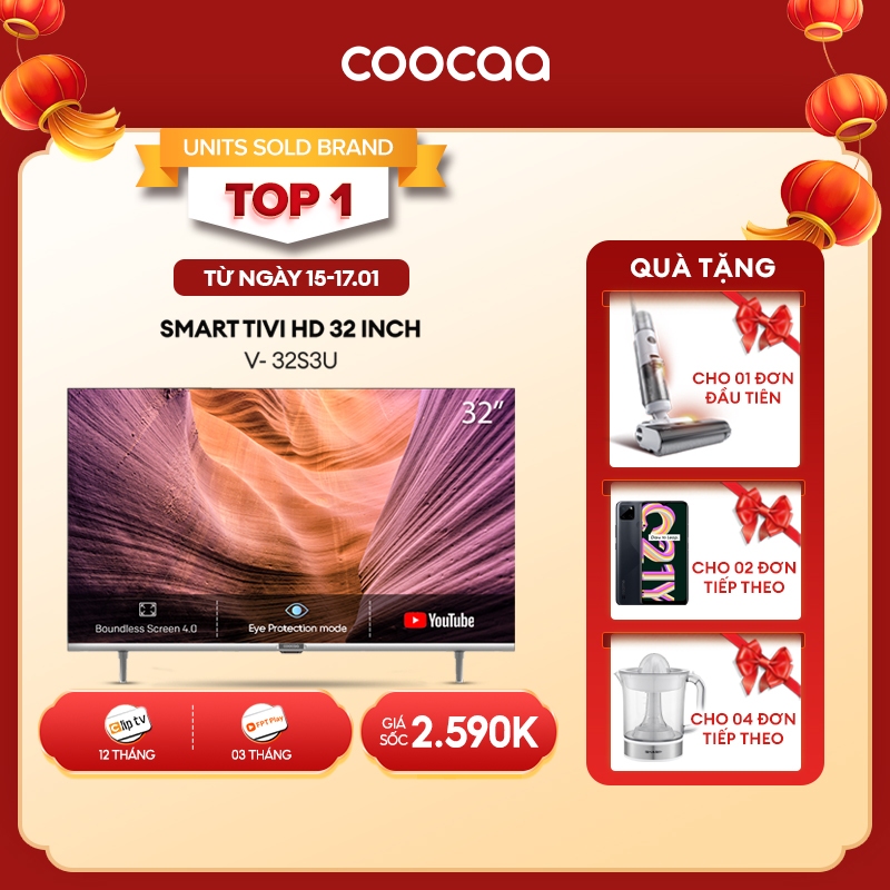 Smart TV HD Coocaa 32 Inch Wifi - Model 32S3U - Miễn phí lắp đặt