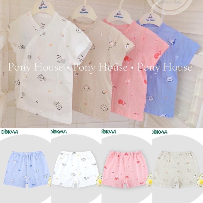 (Nhùn nhùn)Áo rời cài lệch/ cài thẳng cộc tay / Quần rời cộc cotton DOKMA size 1-3m đến 6-9m