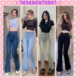 Quần jean ống loe. Quần bò cạp cao ống loe co giãn 4 chiều mặc tôn dáng