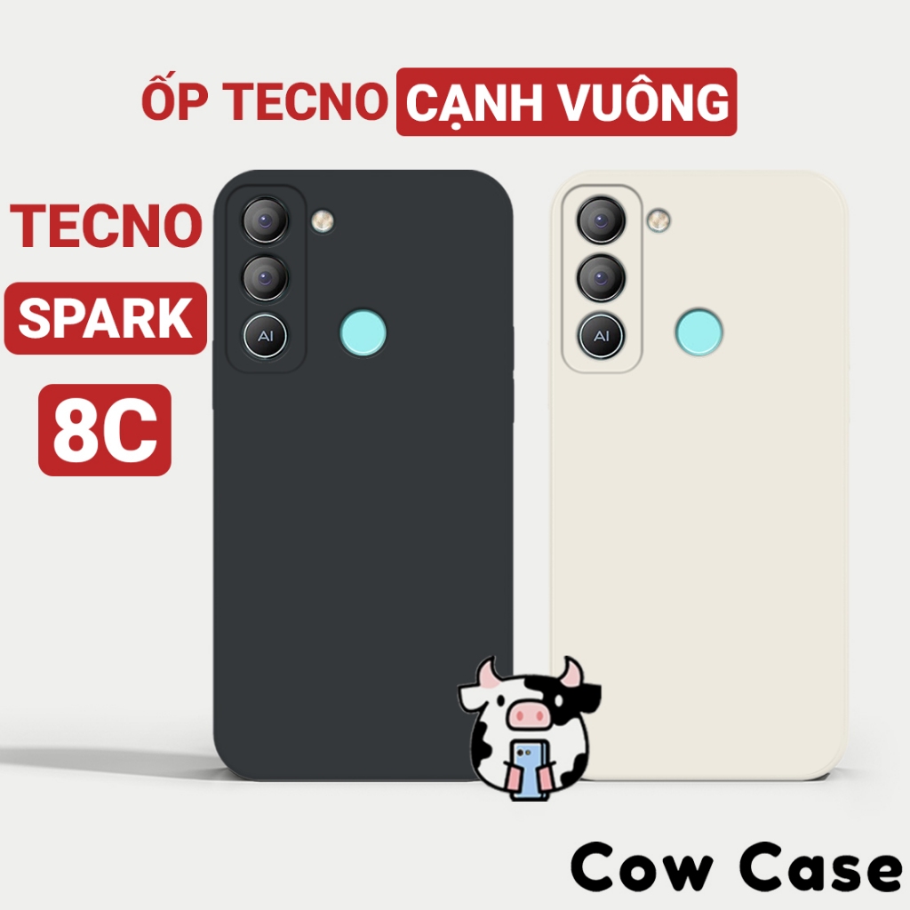 Ốp Tecno Spark 8C cạnh vuông Cowcase | Vỏ điện thoại Techno bảo vệ camera toàn diện TRON