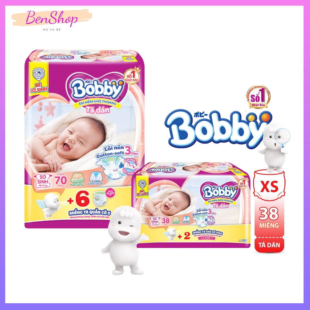 [Chính hãng] Tã dán Sơ sinh Bobby siêu thấm - khô thoáng (Cho bé dưới 5kg)