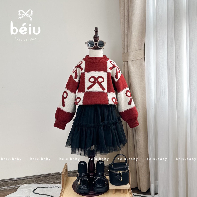 (𝑯𝒂̀𝒏𝒈 𝒄𝒐́ 𝒔𝒂̆̃𝒏 - Ảnh thật) Áo len nơ đỏ cho bé