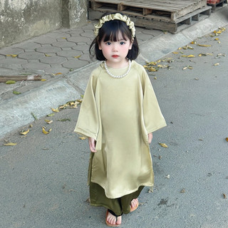 Áo Dài Bé Gái CELINA D11 Áo Dài Tết Cách Tân Cho Bé Gái TẶNG Kèm Bờm Màu Xanh Cốm Chất Liệu Lụa Ngọc Trai Cao Cấp